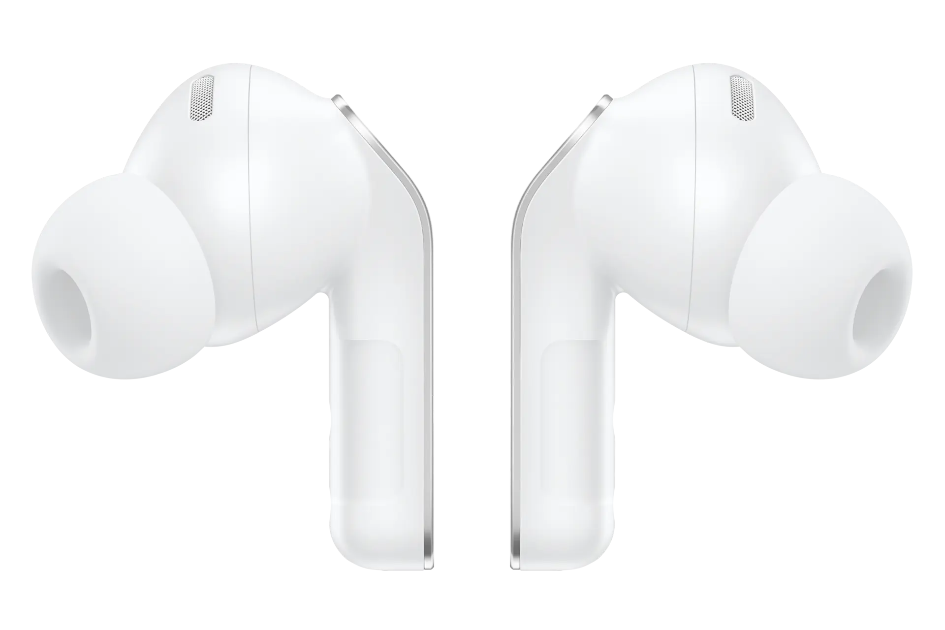 Samsung Galaxy Buds 4 Pro white wireless earbuds, side view