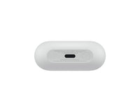 Gray charging case bottom with charging port and regulatory labels