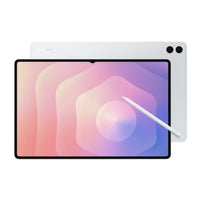 Samsung Galaxy Tab S11 Ultra in silver with front display on and S Pen across screen