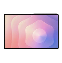 Samsung Galaxy Tab S11 Ultra tablet front view, screen on with abstract purple/pink design