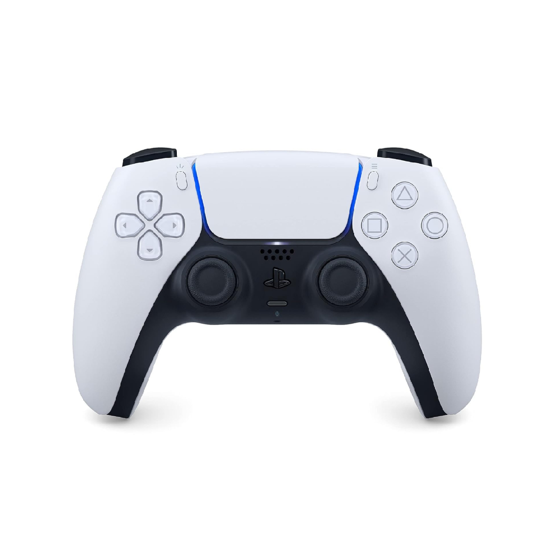 Sony DualSense controller in white with black grips and button layout