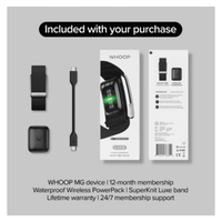 Fitness tracker accessories set: band, module, cable, and packaging insert.