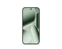 Google Pixel 10 Pro smartphone front view with muted green screen wallpaper