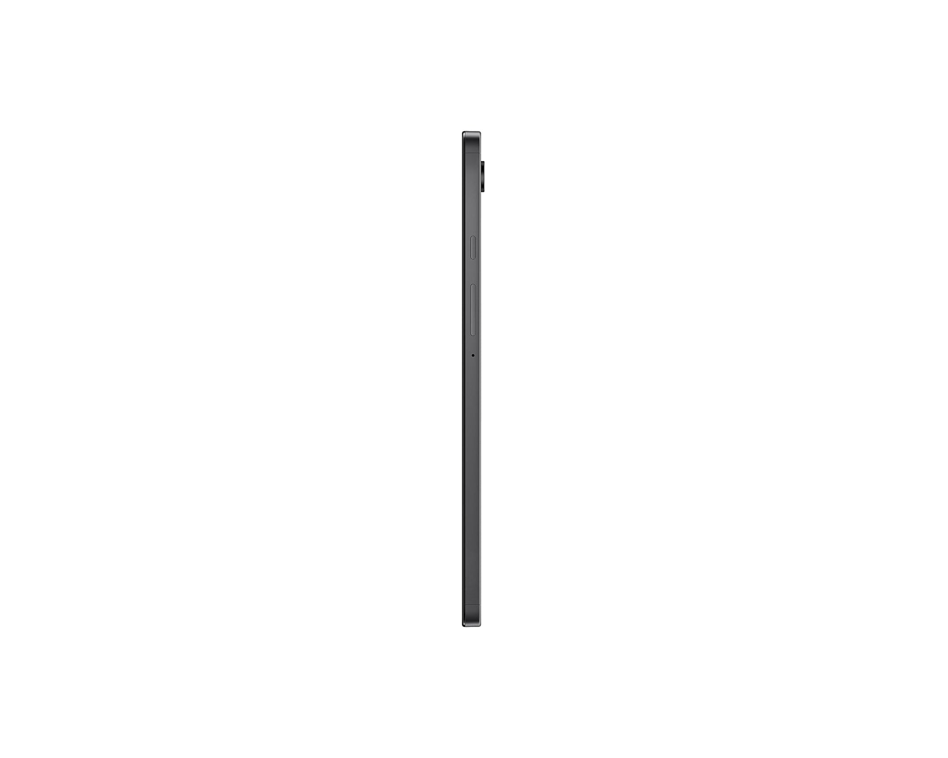 Galaxy Tab A9 tablet side profile, dark gray slim edge shown vertically