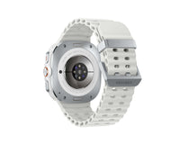 Back view of Galaxy Watch Ultra 2025 with white perforated strap and camera window