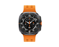 Galaxy Watch Ultra 2025 with orange perforated strap and black smartwatch display
