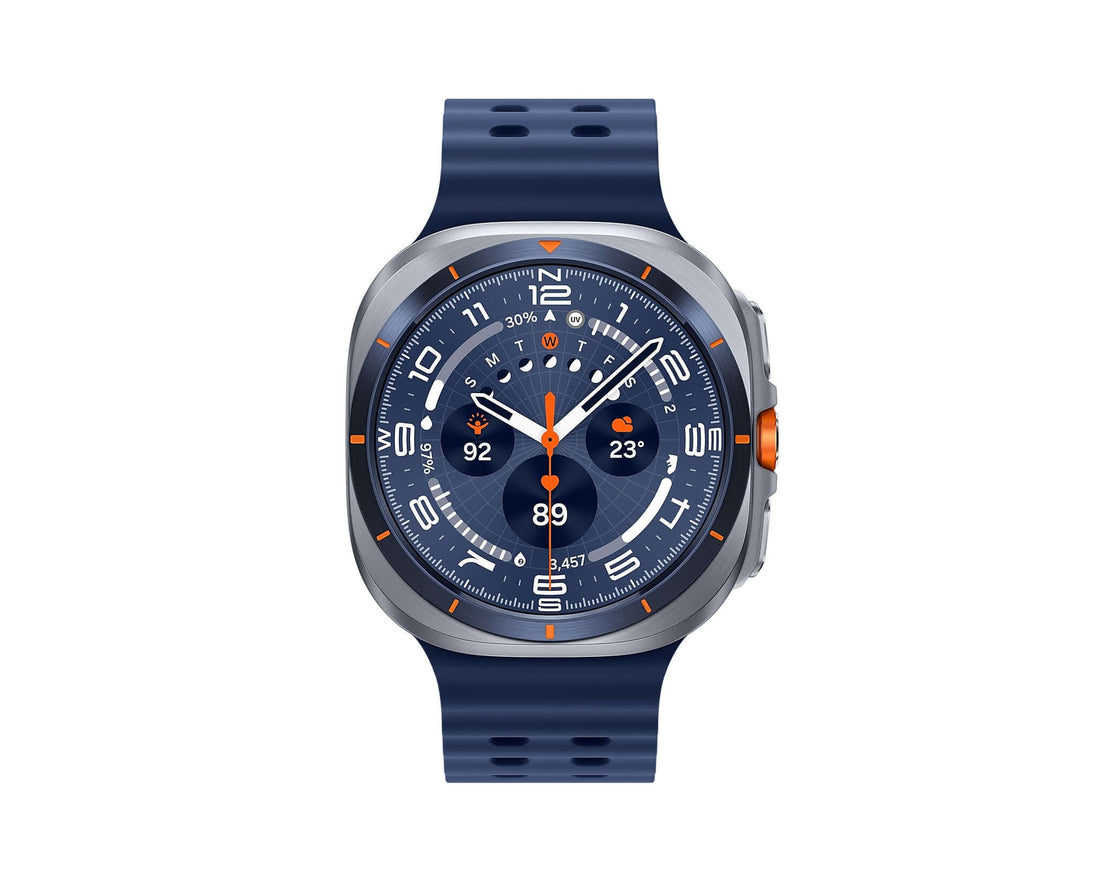 Samsung Galaxy Watch Ultra (2025) Titanium Blue smart watch with dark blue band