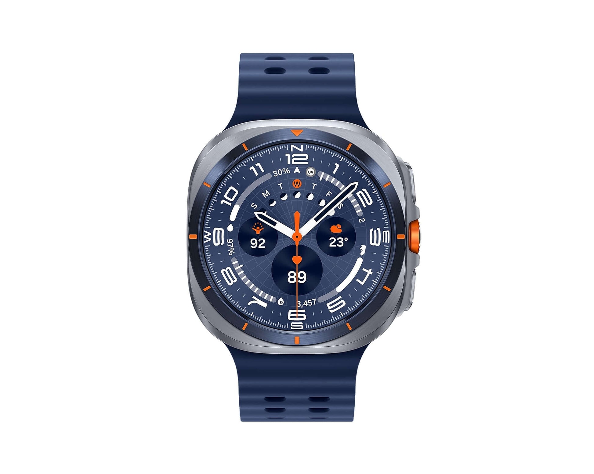Samsung Galaxy Watch Ultra (2025) Titanium Blue smart watch with dark blue band