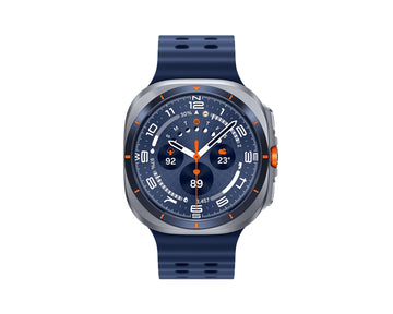 Samsung Galaxy Watch Ultra (2025) Titanium Blue smart watch with dark blue band