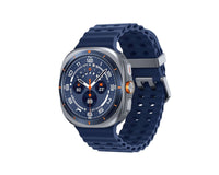 Samsung Galaxy Watch Ultra (2025) Titanium Blue watch angled view, dark blue strap