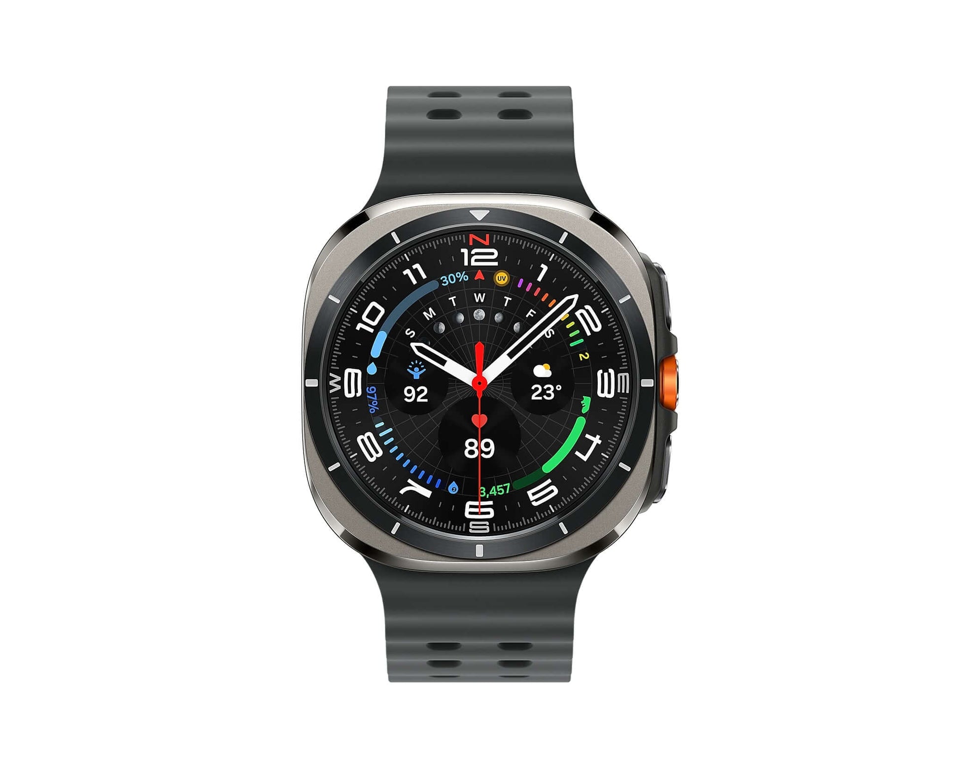 Samsung Galaxy Watch Ultra (2025) Titanium Gray smart watch with dark gray band