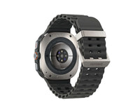 Samsung Galaxy Watch Ultra (2025) Titanium Gray back view, dark gray silicone strap