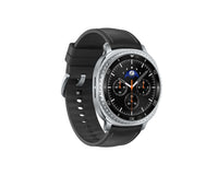 Galaxy Watch 8 Classic 46mm side view with black leather strap and metal bezel