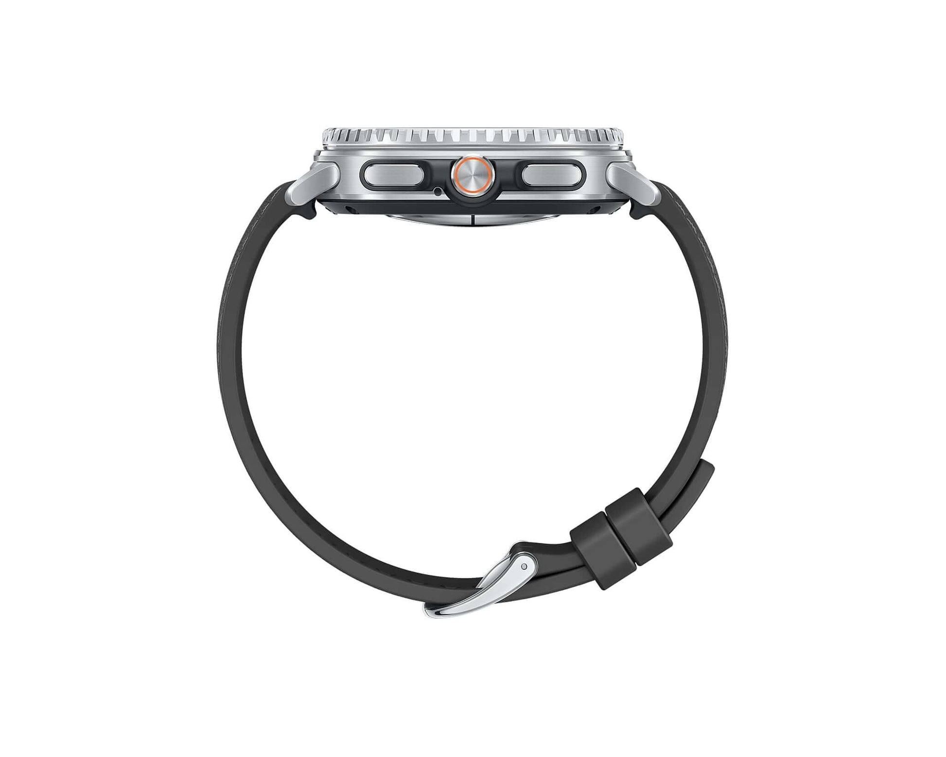 Galaxy Watch 8 Classic 46mm top view with black strap and bezel buttons