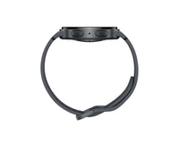 Graphite Galaxy Watch 8 back view showing two buttons on the case; silicone wrist band