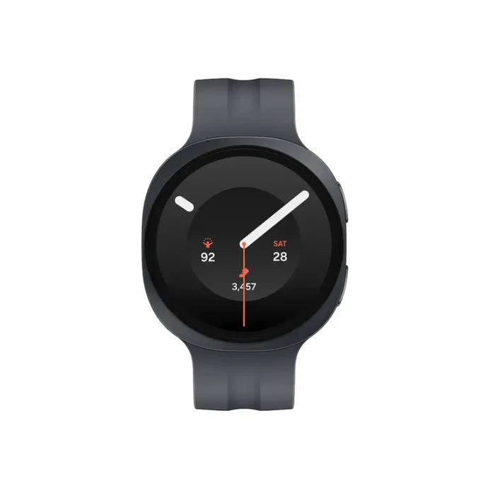 Samsung Galaxy Watch 9 smartwatch, dark gray with circular black display and silicone band