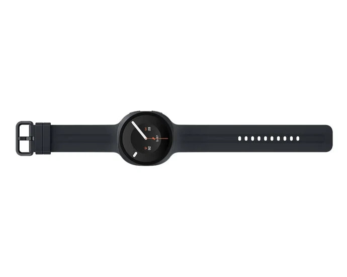 Samsung Galaxy Watch 9 smartwatch side profile with dark gray band and buttons