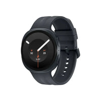 Samsung Galaxy Watch 9 smartwatch angled view, dark gray case with black circular display