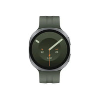 Samsung Galaxy Watch 9 smartwatch, silver-toned with olive band and green-tinted display
