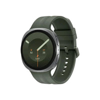 Round smartwatch with dark olive silicone strap
