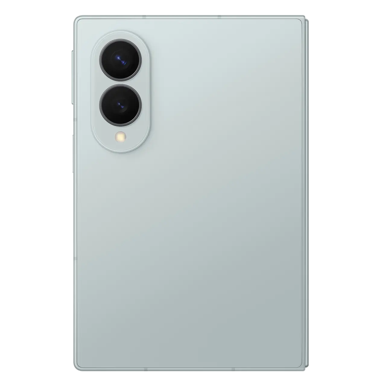 Foldable 5G smartphone back, light gray body with dual camera lenses