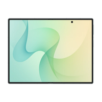 Foldable 5G smartphone on-screen view, green and blue abstract pattern