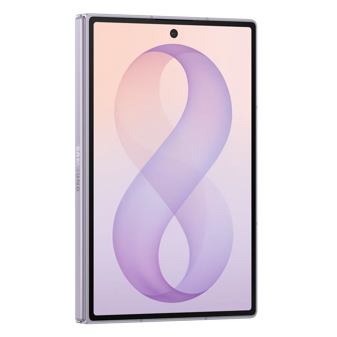 Samsung Galaxy Z Fold 8 5G foldable phone, open front view with violet-8 display