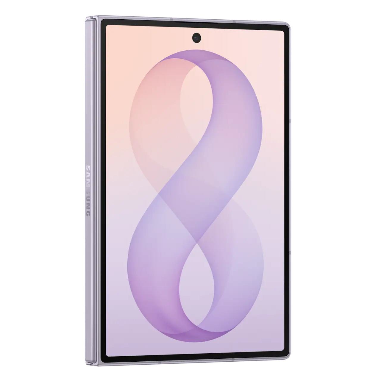Samsung Galaxy Z Fold 8 5G foldable phone, open front view with violet-8 display