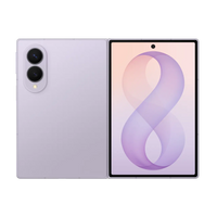 Samsung Galaxy Z Fold 8 5G foldable phone, lavender back and open display with dual rear cameras
