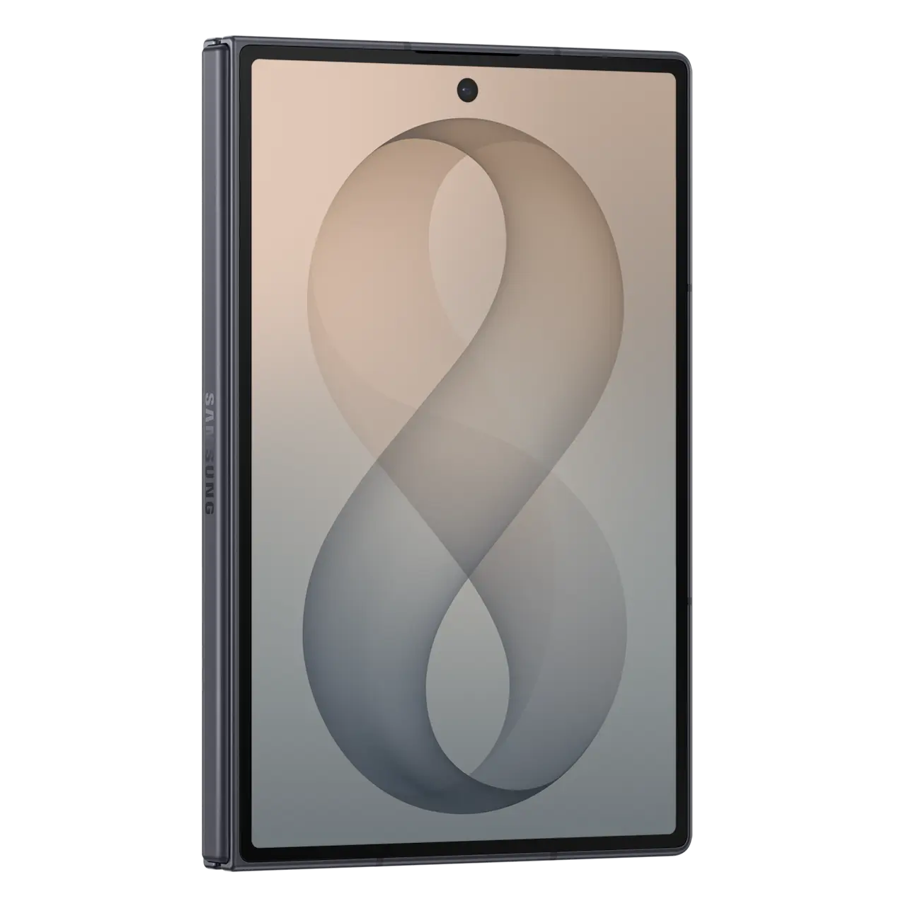 Samsung Galaxy Z Fold 8 5G foldable phone, open front view with tan and gray abstract display