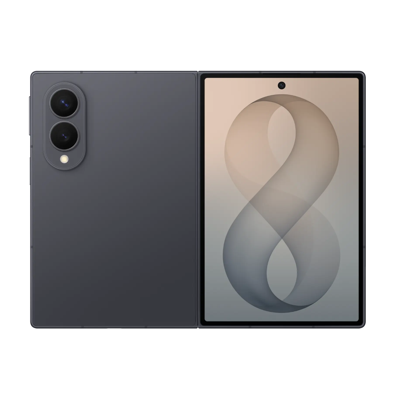 Samsung Galaxy Z Fold 8 5G foldable phone, graphite back and open front display with dual cameras