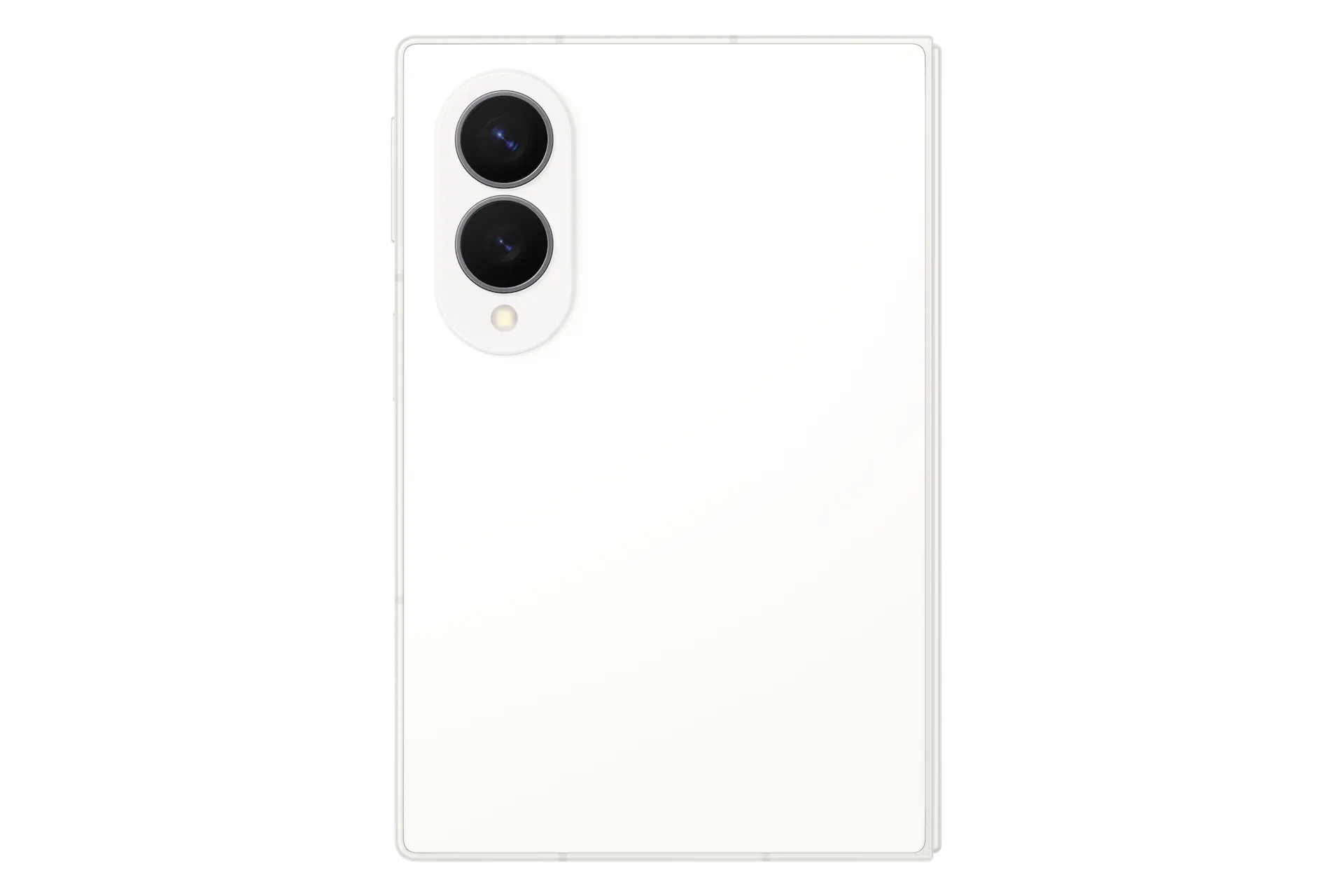 Foldable smartphone back view, cream finish with dual rear cameras