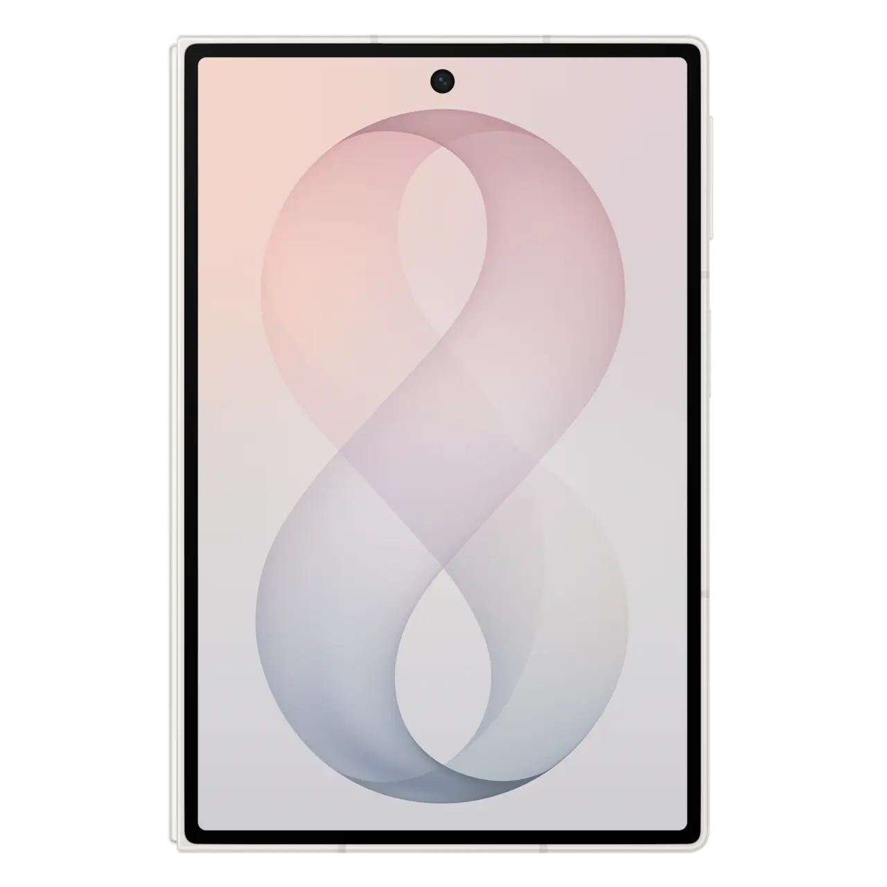 Foldable smartphone front view, cream frame with lavender display