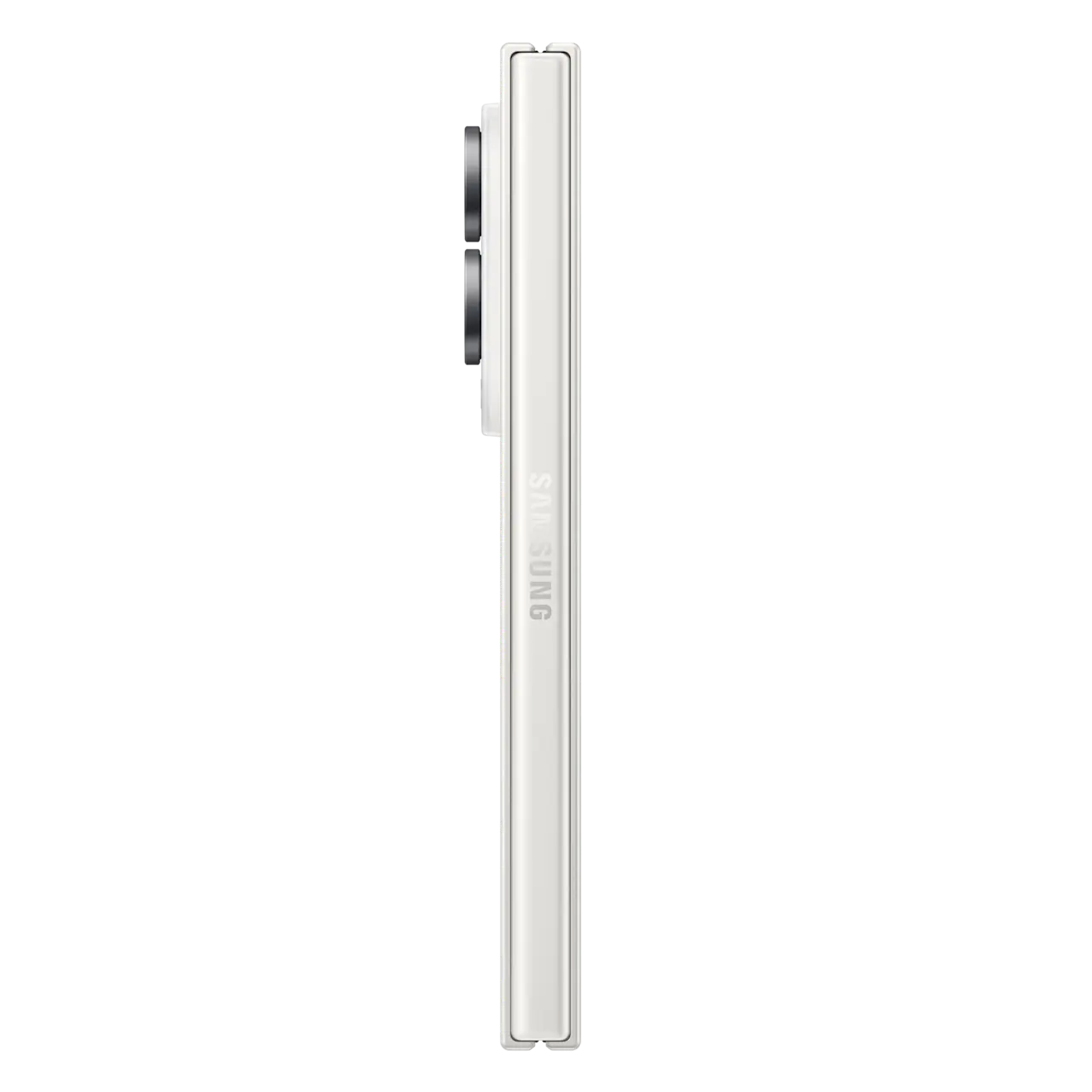 Foldable smartphone side view, cream frame with hinge edge