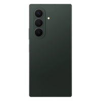 Foldable 5G smartphone back view in dark green with triple camera lenses