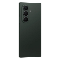 Foldable 5G smartphone back view in dark green with triple rear cameras