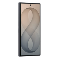 Samsung foldable smartphone in cream, front view with light beige and gray curved wallpaper