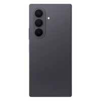 Samsung foldable smartphone in graphite, back view with triple camera and flash dot