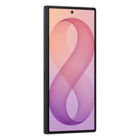 Samsung foldable smartphone in violet shadow, front view with pink abstract wallpaper