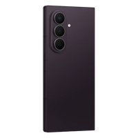 Samsung foldable smartphone in graphite, angled back with triple camera lenses
