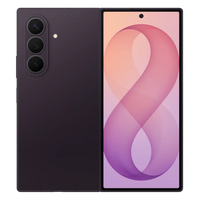 Samsung foldable smartphone in violet shadow, back and front shown together