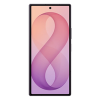 Samsung foldable smartphone in violet shadow, front display with purple-pink curve design