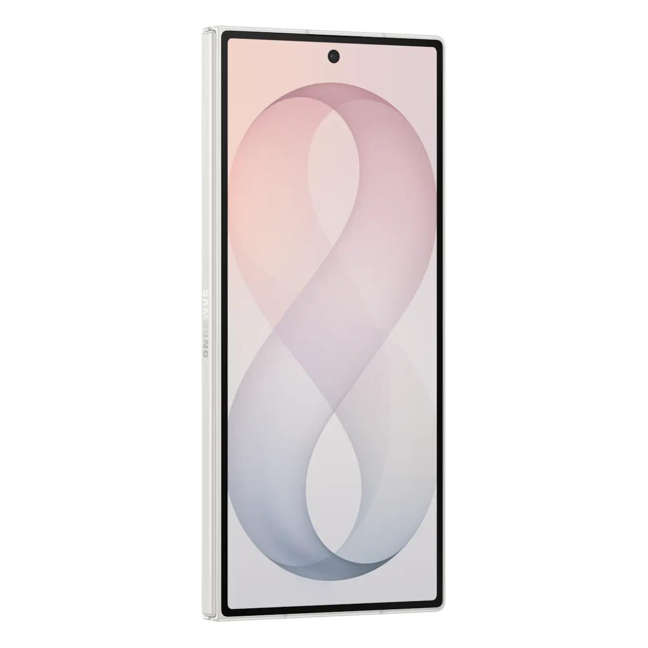 Foldable 5G smartphone, white frame with unfolded front display