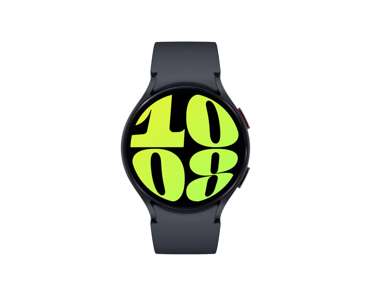 Graphite smart watch with neon green digital display and black round bezel