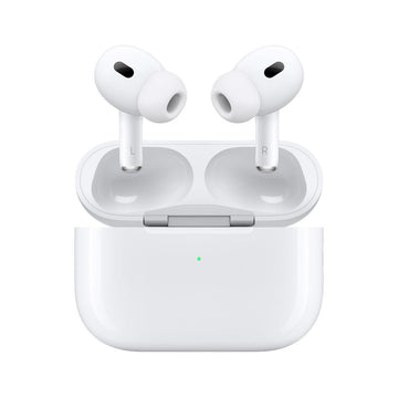 White AirPods Pro earbuds in open MagSafe charging case