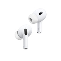 White AirPods Pro earbuds, one showing outer mesh speaker grille