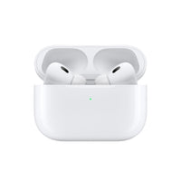 White AirPods Pro earbuds inside open charging case