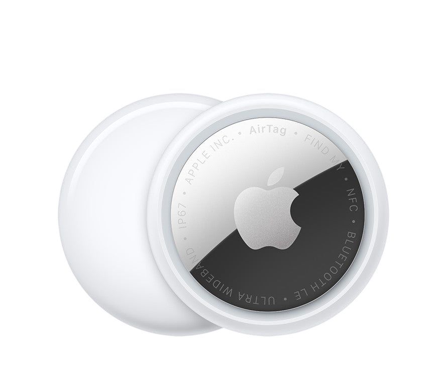 Apple AirTag 2nd gen coin tracker, white top view with Apple logo
