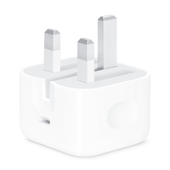 Apple 20W USB-C power adapter with two-prong plug and charging ports