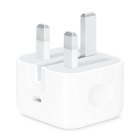 Apple 20W USB-C power adapter with two-prong plug and charging ports